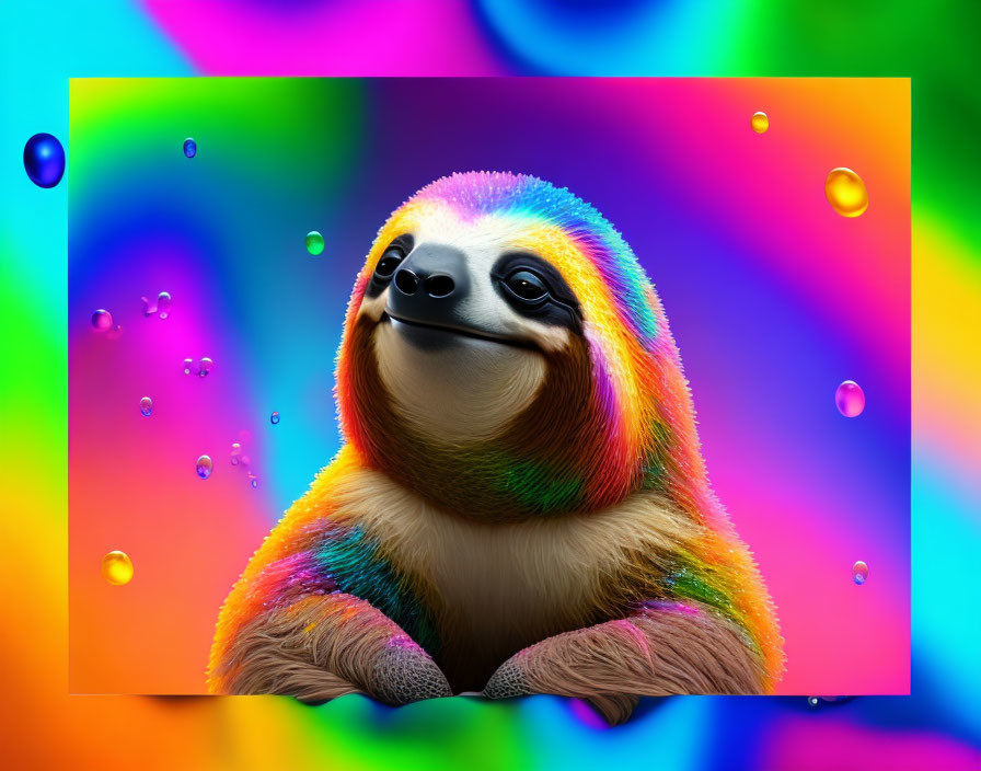 Rainbow-Colored Sloth in Digitally Altered Image