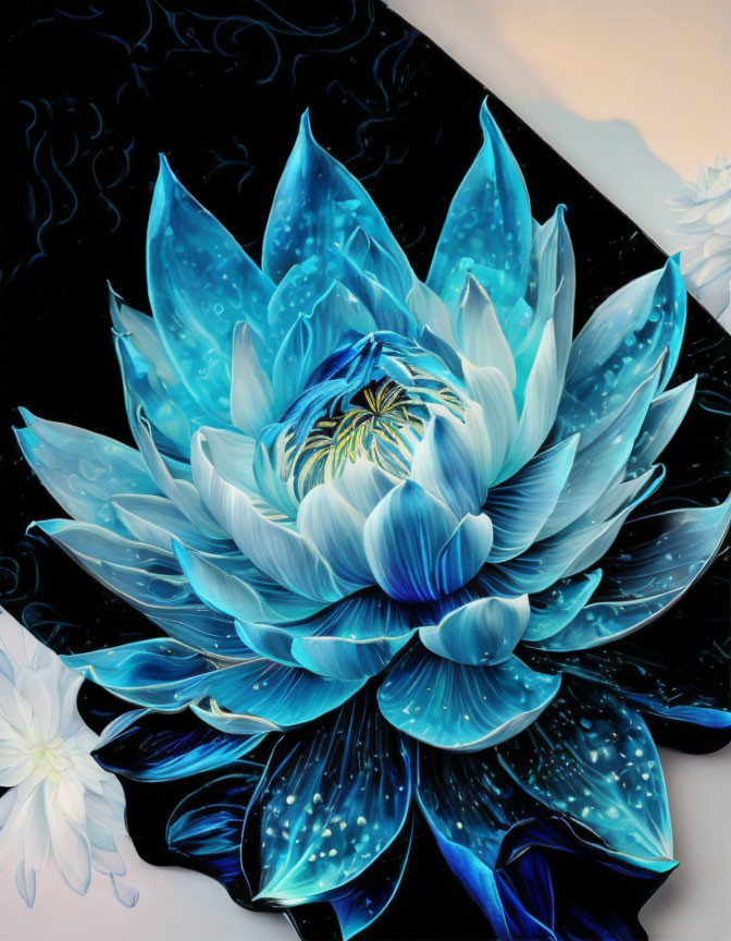 Luminous blue lotus illustration on dark backdrop