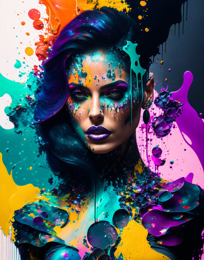 Colorful Abstract Portrait of Woman with Striking Makeup