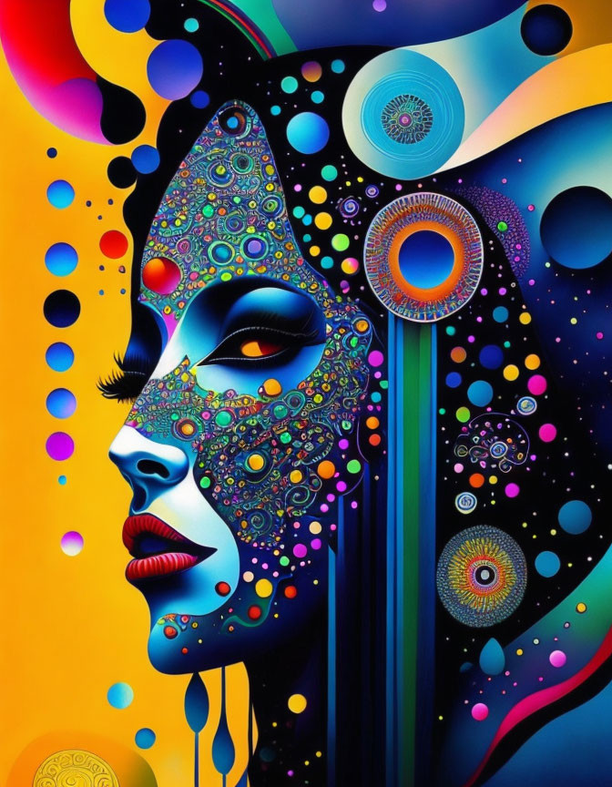 Colorful Abstract Portrait of Woman's Face with Cosmic Background