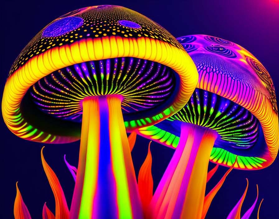 Psychedelic mushrooms digital art with neon colors