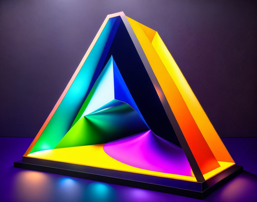 Multicolored Geometric Sculpture: Triangular Prism with Illuminated Play of Lights