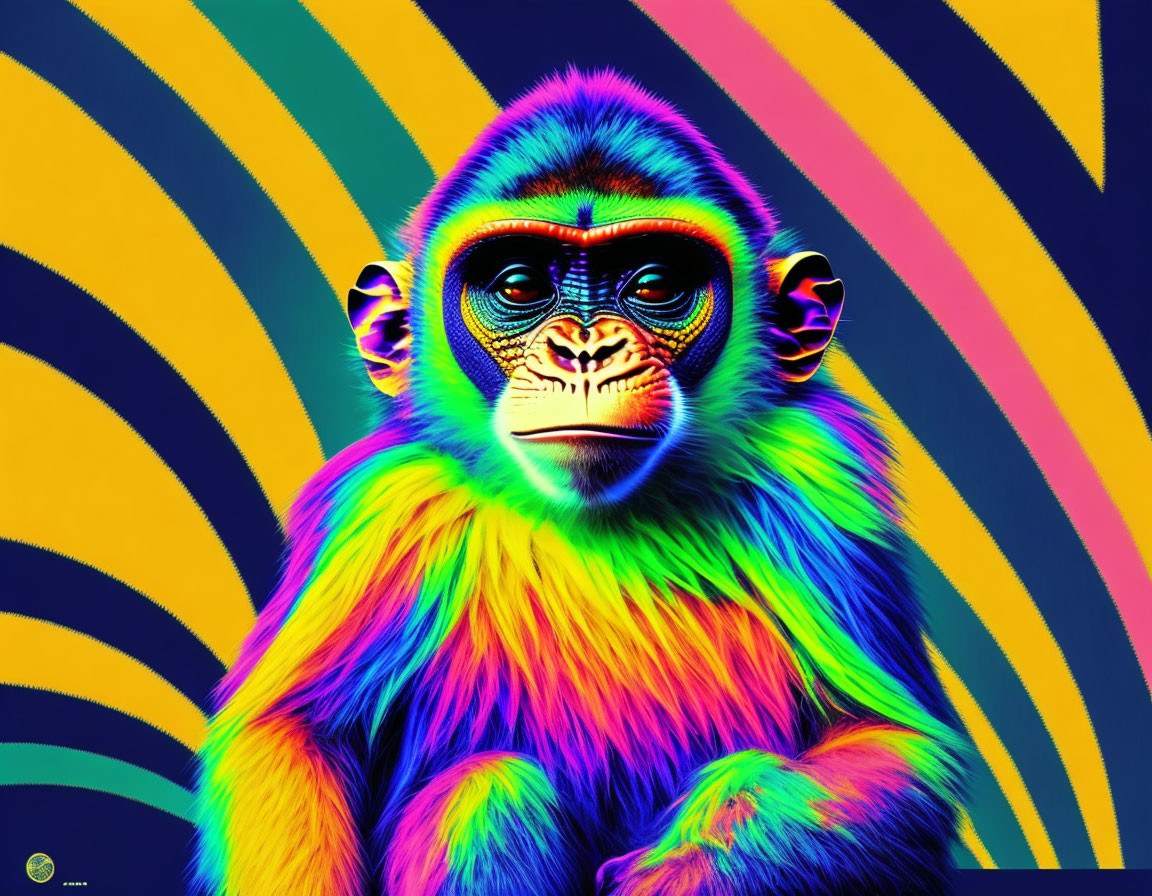 Colorful Psychedelic Monkey Portrait on Multicolored Background