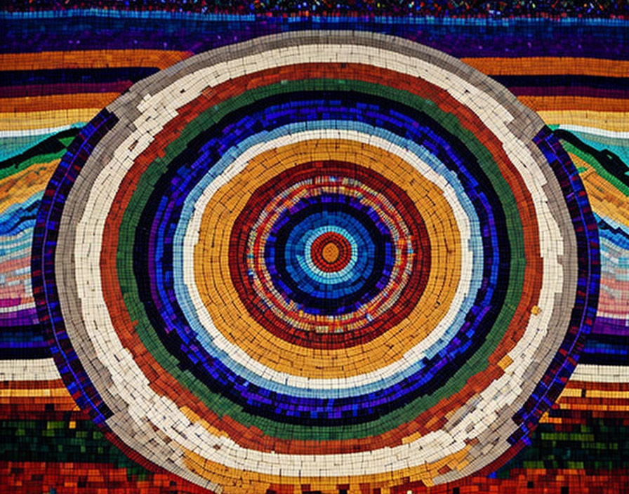 Colorful Concentric Circle Mosaic with Vibrant Target-Like Pattern