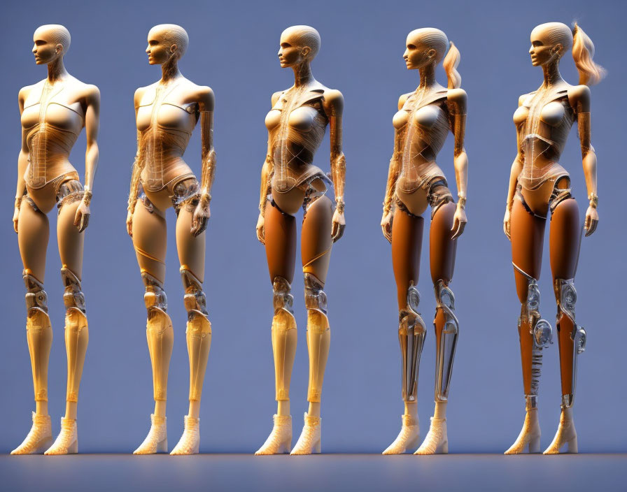 Evolution of Five Humanoid Figures with Robotic Features