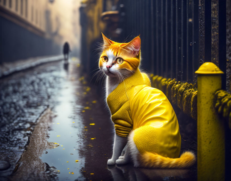 Yellow Sweater Cat by Puddle on Misty Street