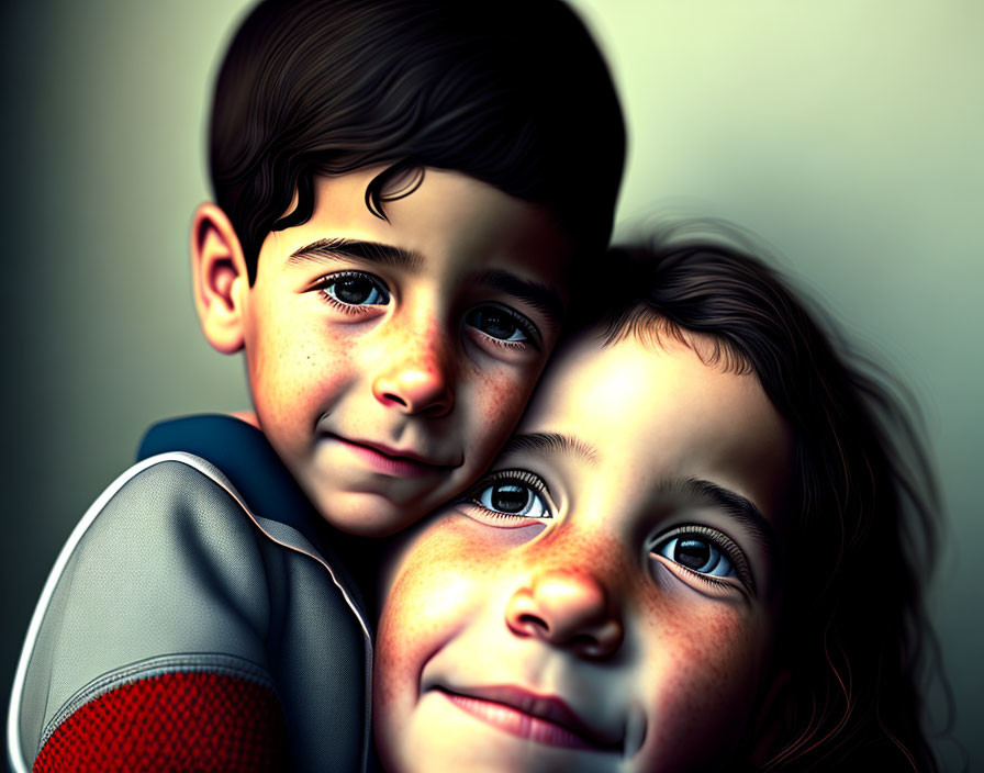 Exaggerated features of two children in digital artwork