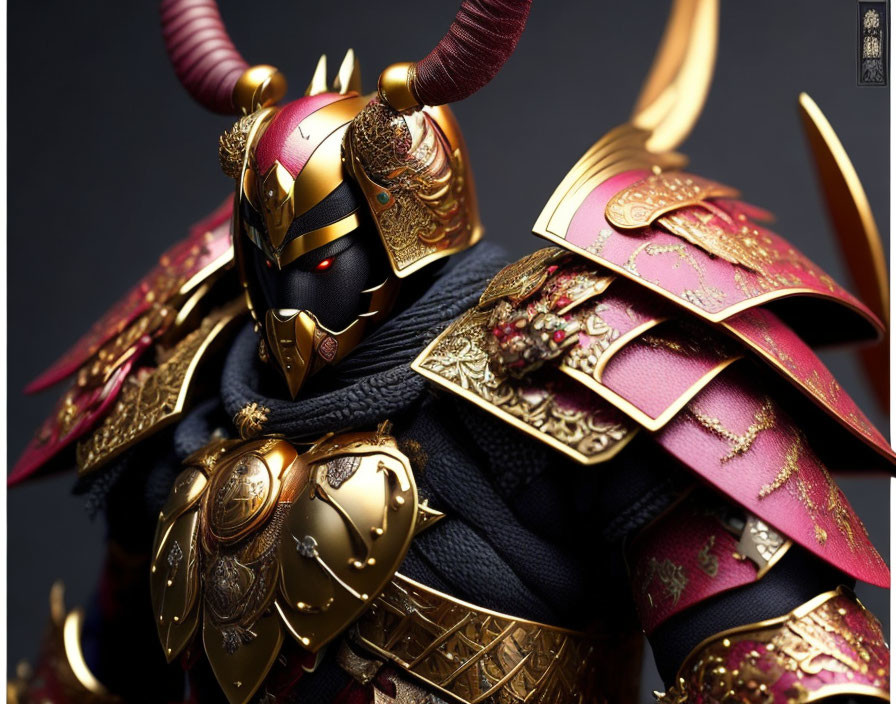 Detailed Samurai Figure in Ornate Armor with Gold Embellishments