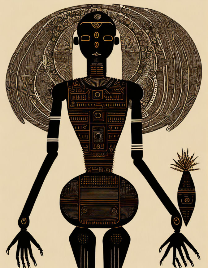 Aztec or Mayan-themed humanoid figure with intricate patterns