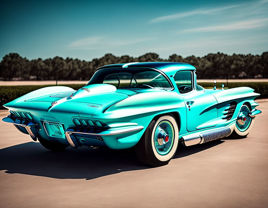 Vintage Turquoise Blue Chevrolet Corvette with White-Wall Tires