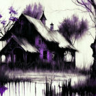 Monochrome eerie house illustration by misty pond