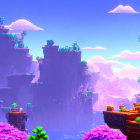 Digital Art: Floating Islands with Waterfalls in Purple Sky