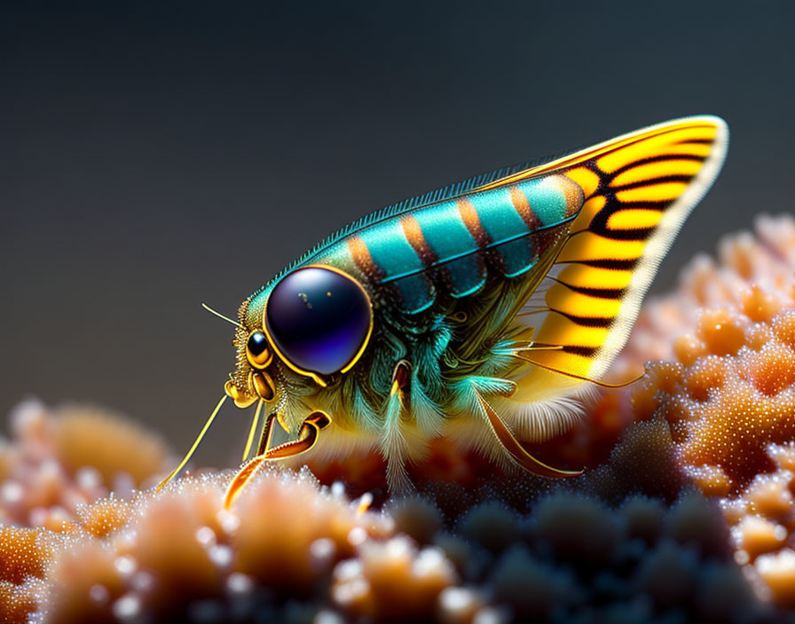 Colorful Vibrant Insect with Patterned Wings on Textured Surface