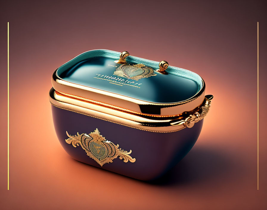 Teal and Purple Makeup Case with Golden Details and Ornate Patterns