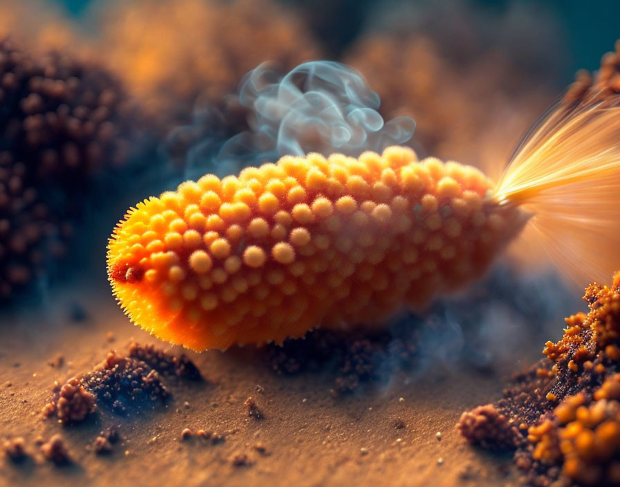 Detailed Macro Image of Bacterium-like Object with Cilia and Smoke