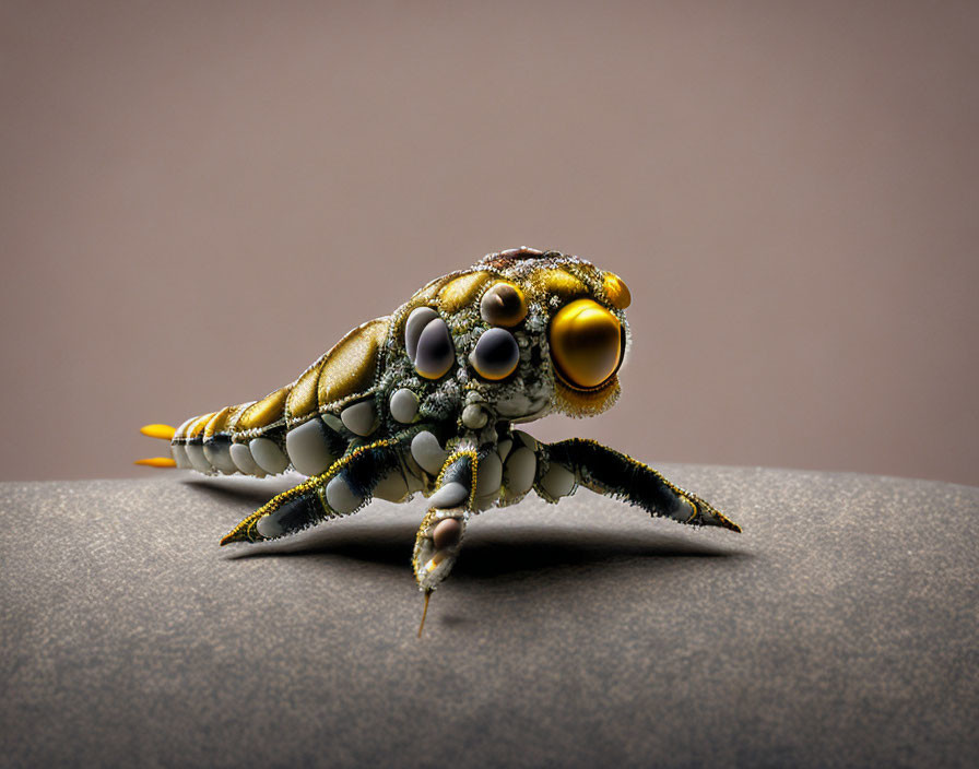 Detailed Close-Up of Colorful Fly with Golden Eyes and Delicate Wings