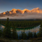 Tranquil Sunrise Landscape with Misty Lake and Backlit Trees