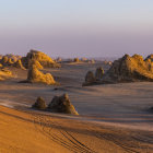 Dramatic sunset over desert rock formations