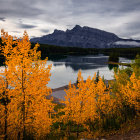 Vibrant Yellow Trees, Reflective Lake, Majestic Mountain Scenery