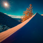 Snow-covered trees under starry sky in serene winter landscape