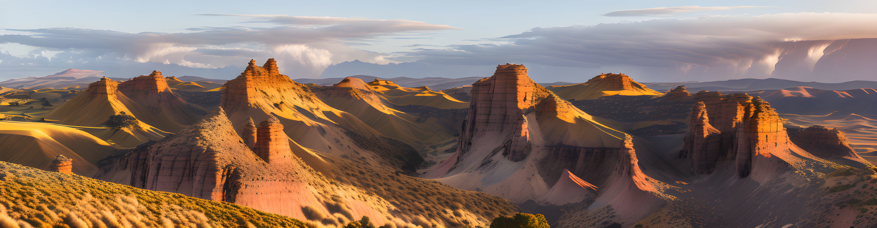 Dramatic sunset over desert rock formations