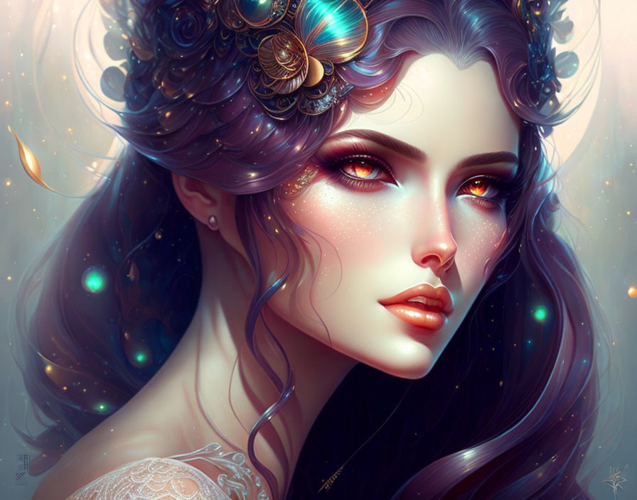 Digital artwork featuring woman with starry skin and red eyes