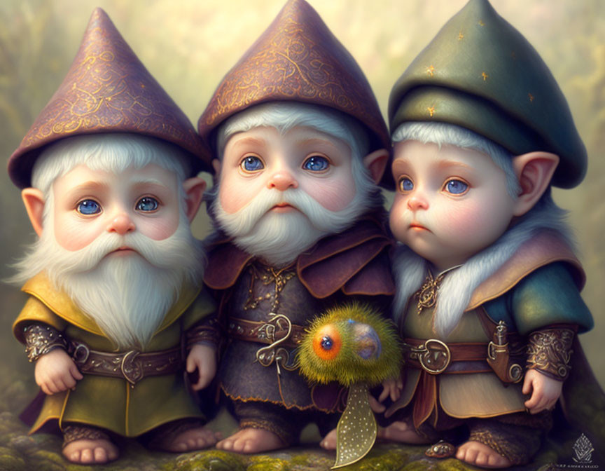 Colorful animated gnomes with fluffy creature