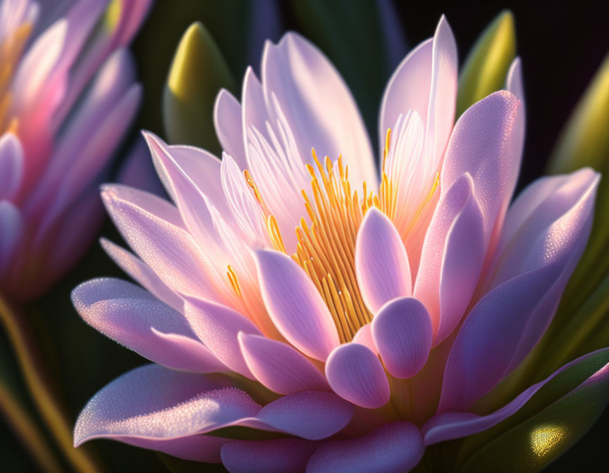 Detailed Close-up: Blooming Pink Lotus with Yellow Stamens