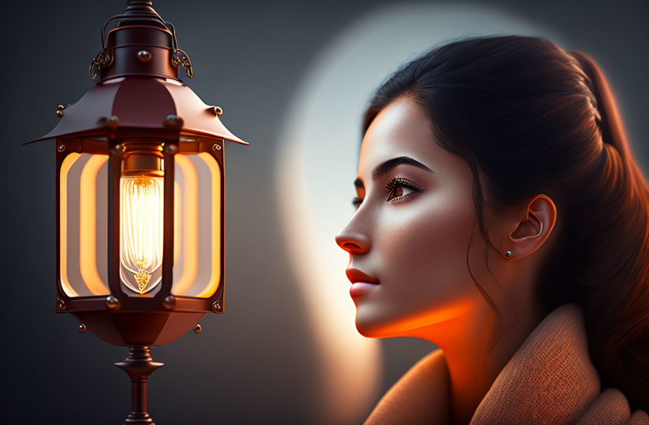 Portrait of Woman with Glowing Skin in Lantern Light