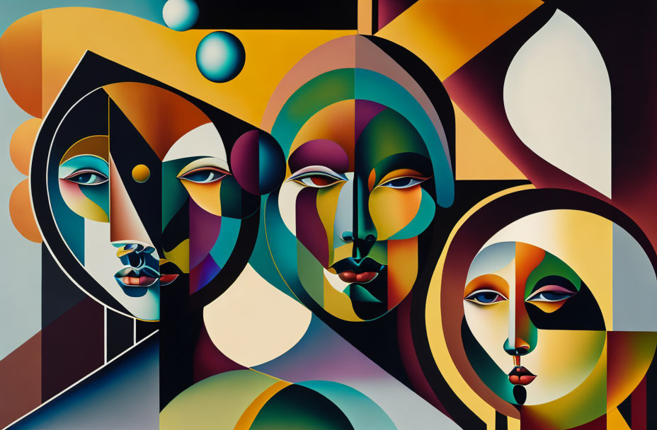 Abstract Painting: Stylized Faces in Earth Tones