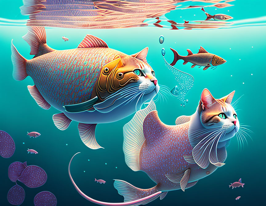 Colorful Cat-Fish Hybrids Swim Underwater