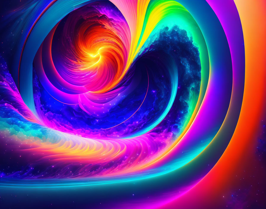 Colorful swirling vortex blending with starry cosmic background