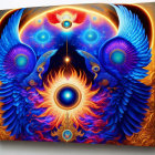 Celestial phoenix digital artwork with multiple eyes and fiery core