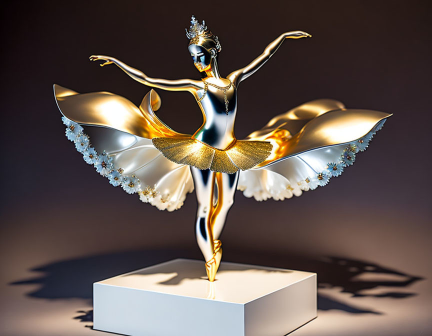 Golden ballerina figurine with multiple arms on pedestal.