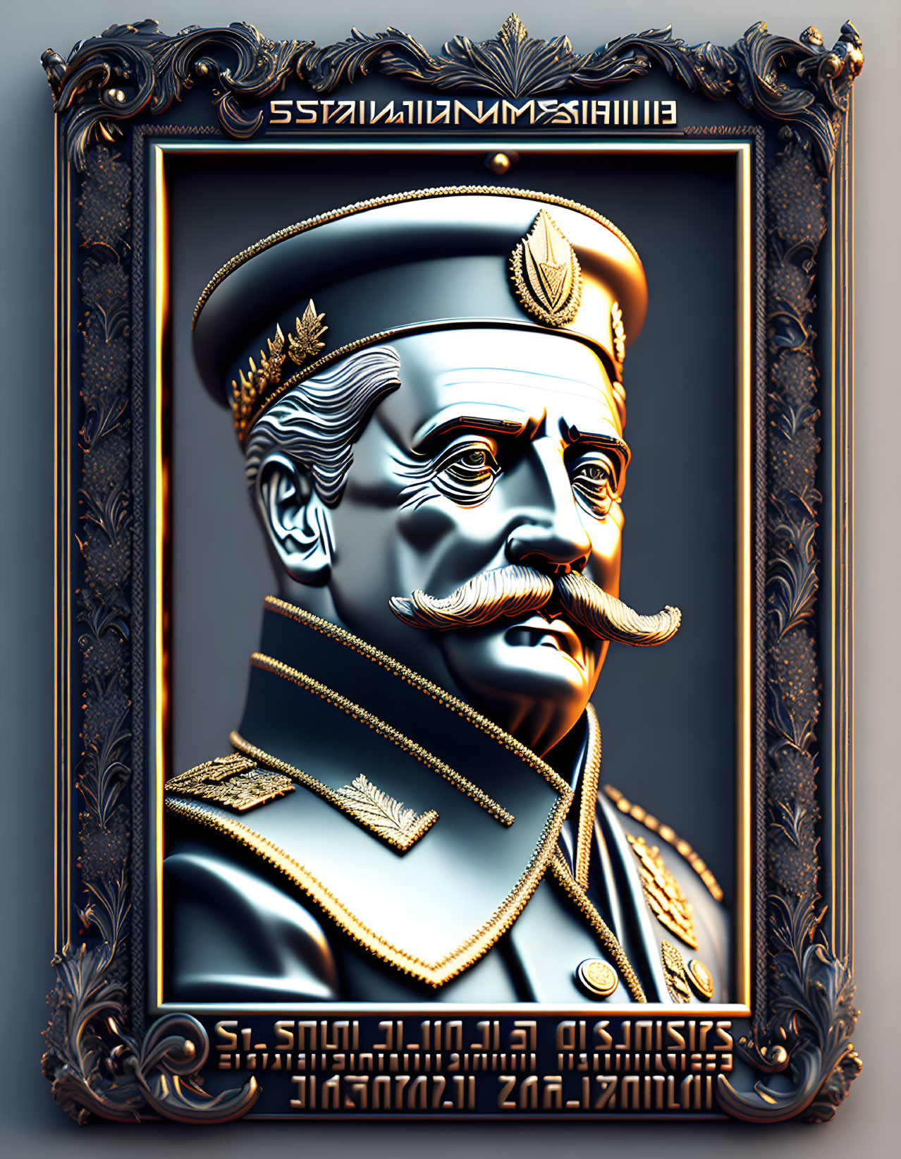 Military Figure 3D Relief with Mustache in Ornate Frame