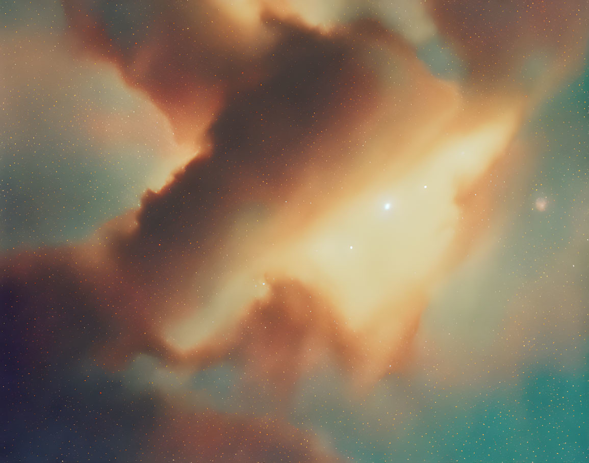 Nebula with Orange and Blue Hues and Stars in Cosmic Scene