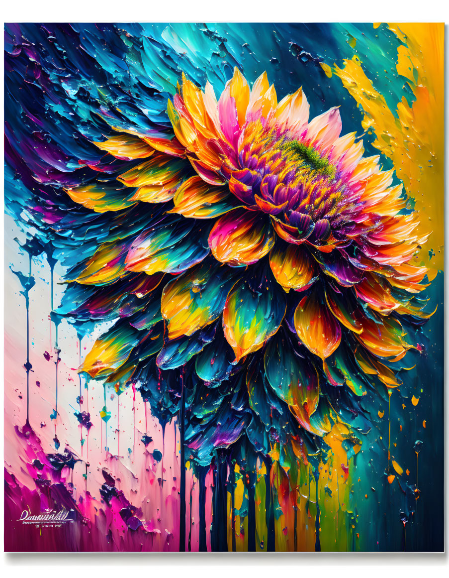 Colorful Sunflower Painting with Dynamic Background Blend