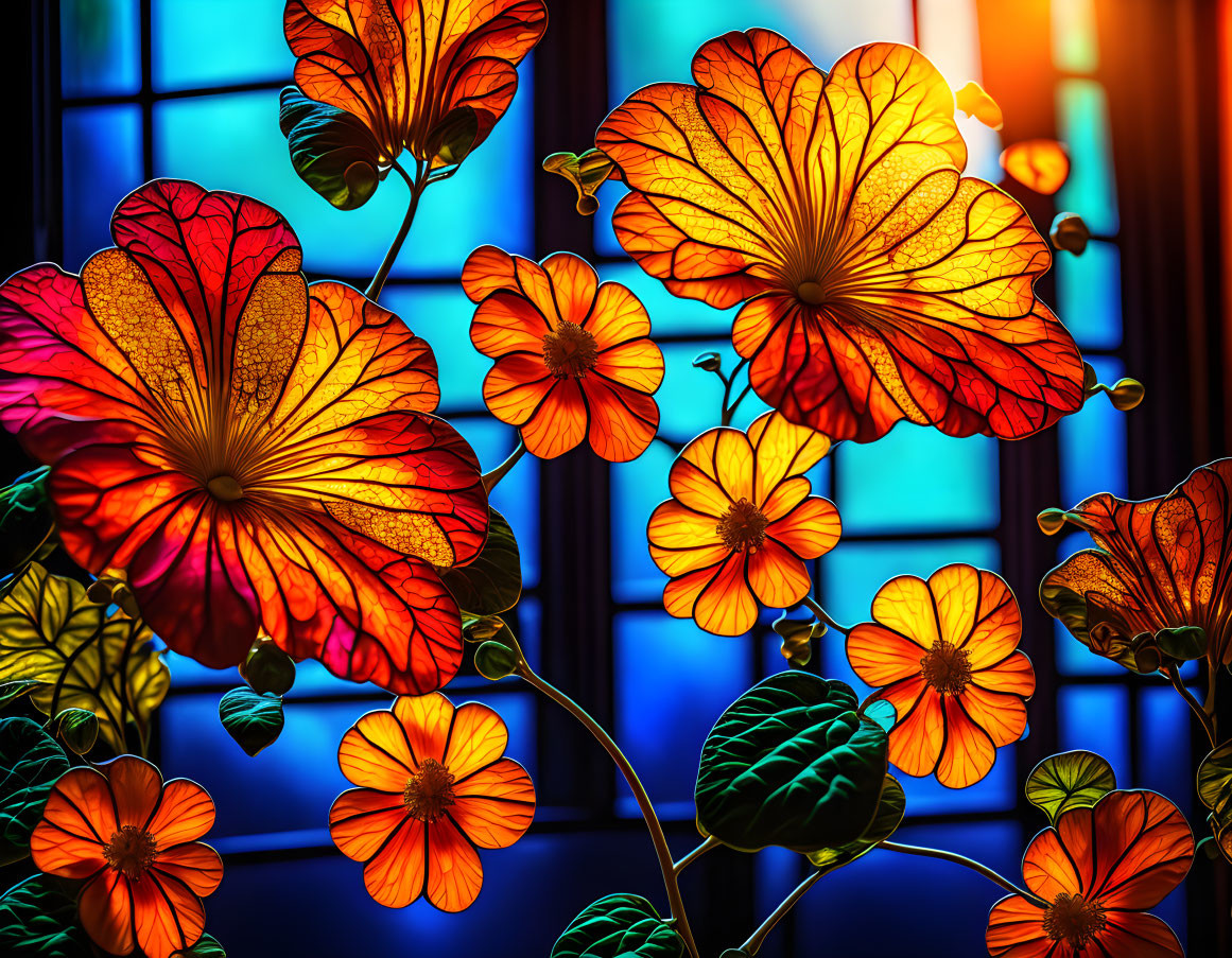 Colorful Flowers Illustration in Stained Glass Style