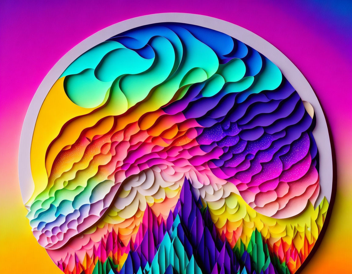 Colorful Paper Art with Wave and Peak Designs on Gradient Background