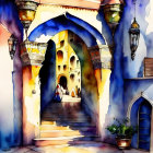 Colorful Watercolor Illustration of Middle Eastern Bazaar Scene