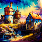 Fantastical Clockwork Buildings in Dreamlike Landscape