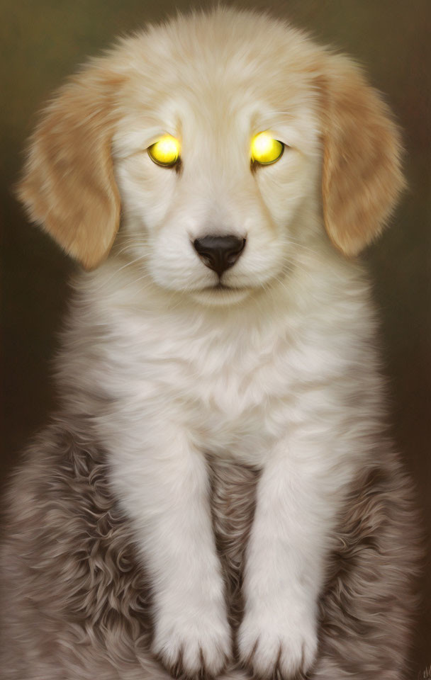 Cream-Colored Puppy with Golden Eyes on Muted Background