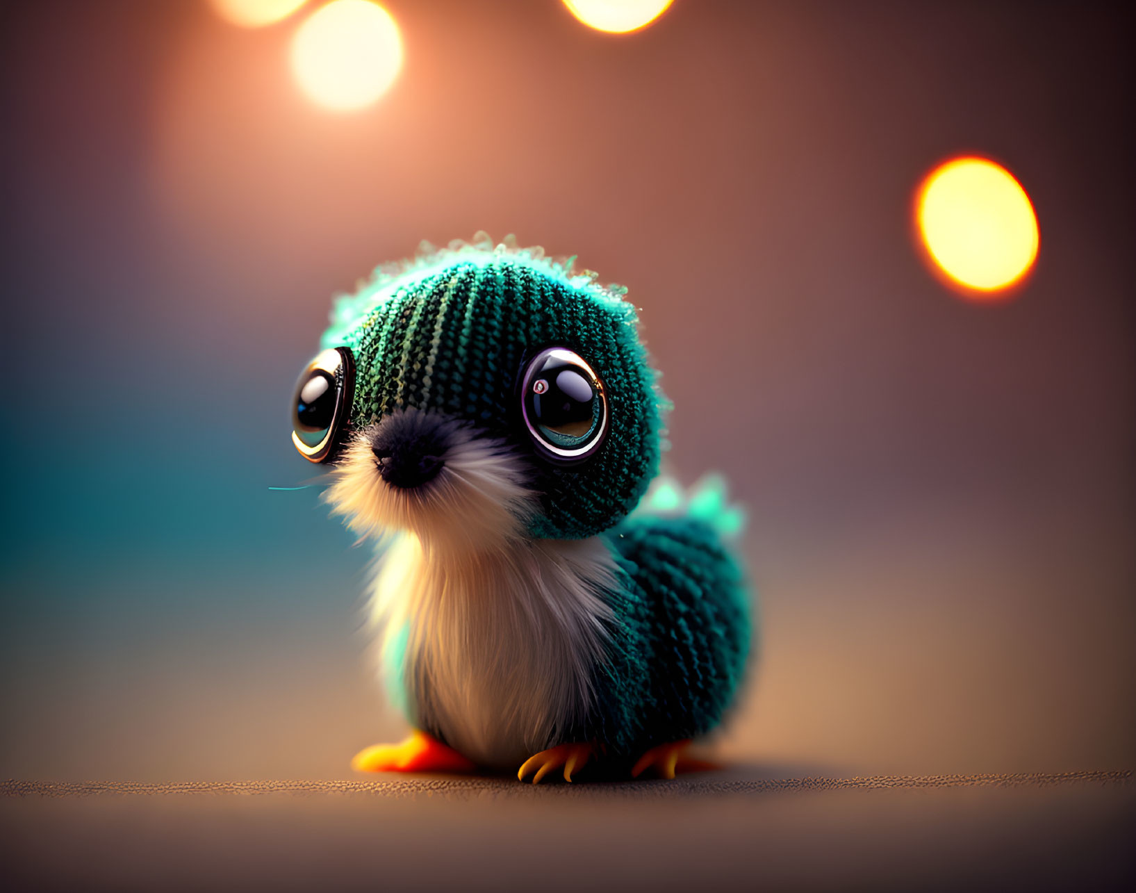 Adorable Knit Textured Animated Creature with Expressive Eyes