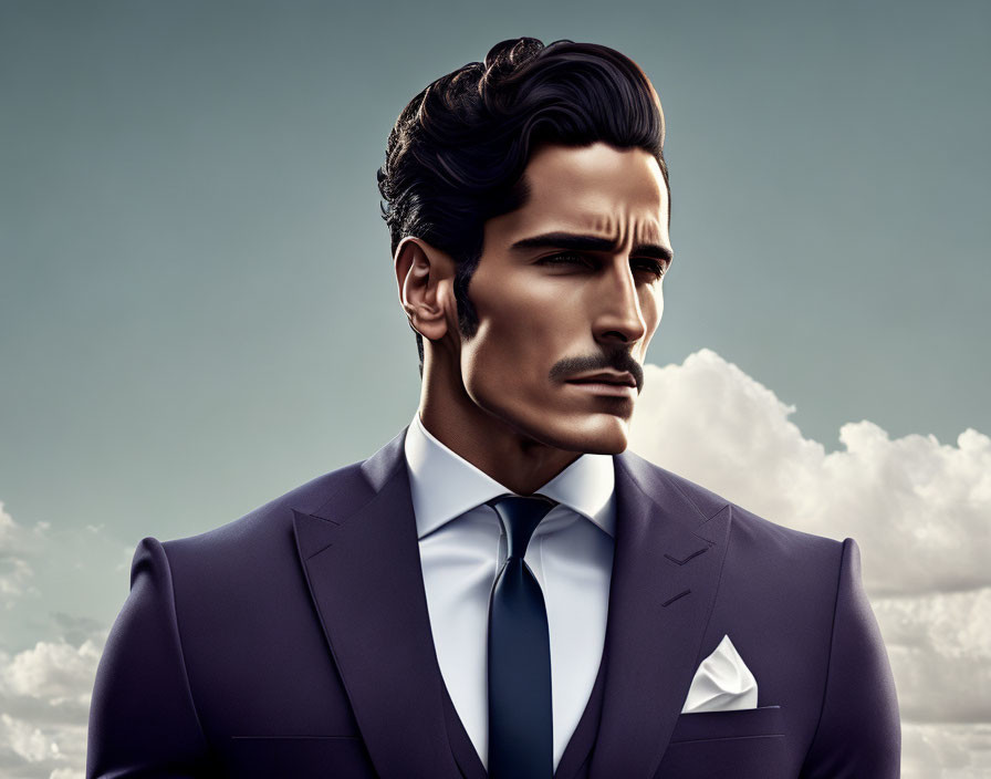 Man in Purple Suit with Slicked-Back Hair Illustration