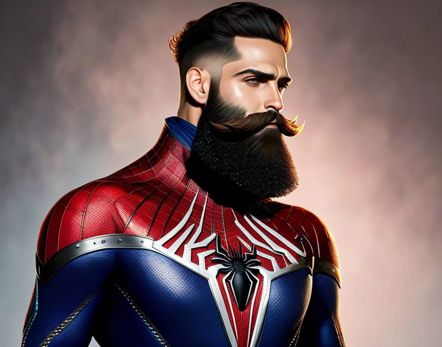 Spider-Man with detailed beard in blue and red suit