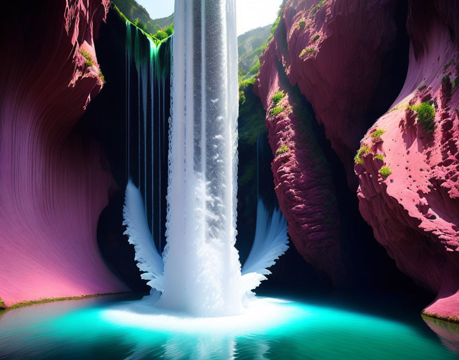 Scenic waterfall in red-rock canyon with blue pool