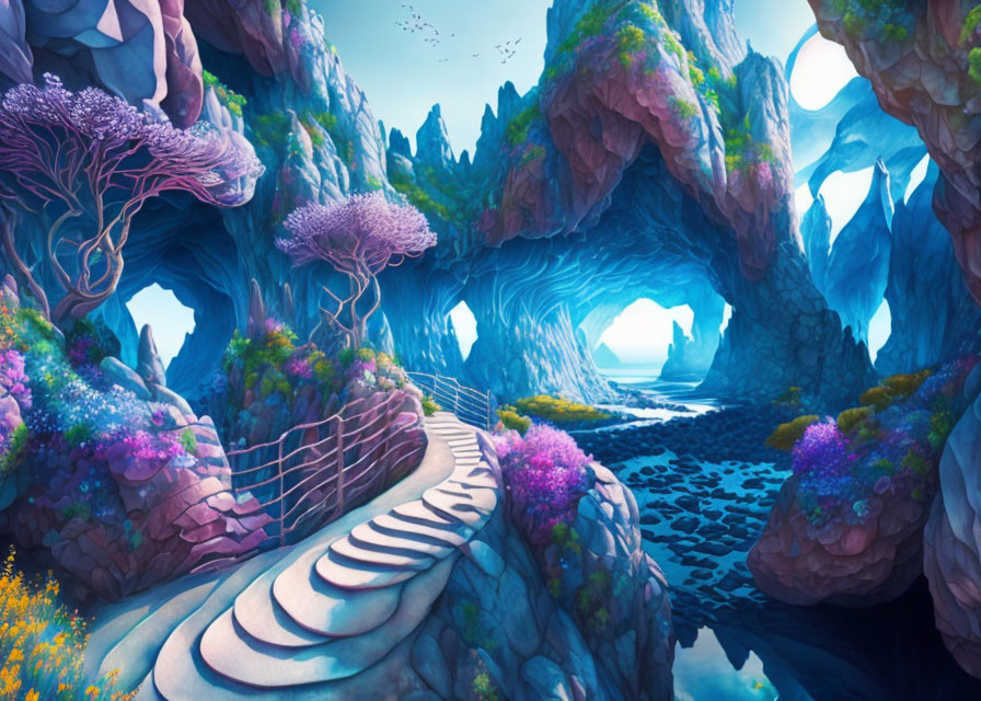 Vibrant, Colorful Landscape with Fantastical Rock Formations