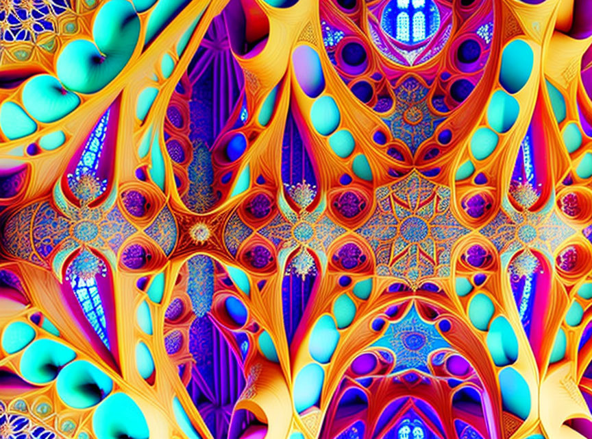 Colorful psychedelic fractal design with teardrop shapes and intricate patterns