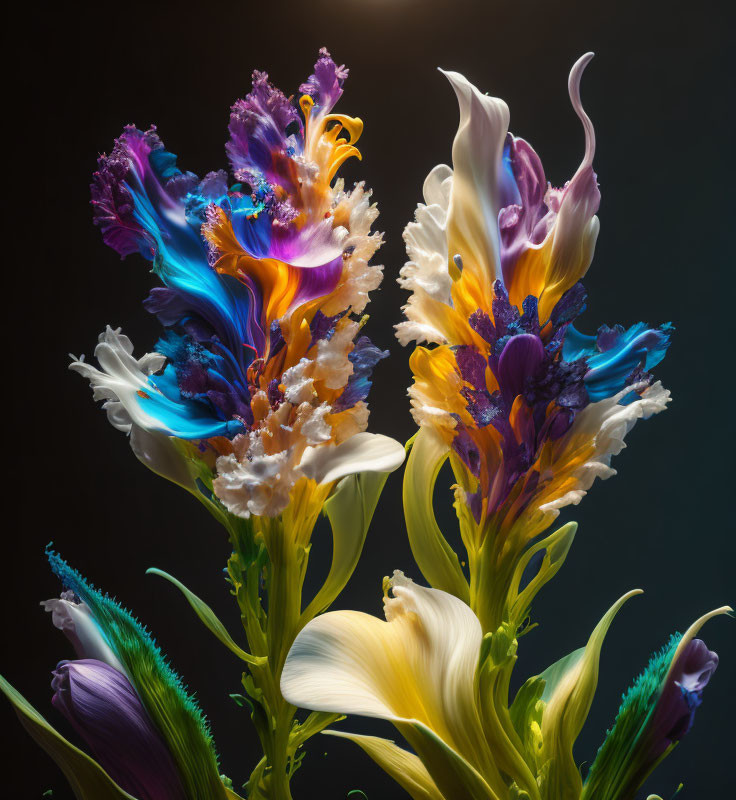 Vibrant Parrot Tulips in Full Bloom on Dark Background