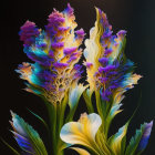 Vibrant Parrot Tulips in Full Bloom on Dark Background